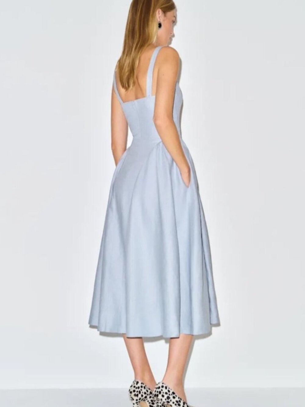 NEW Reformation Birdie Linen Sleeveless Midi Dress Cloud Blue US 2 UK 6 - Picture 4 of 15